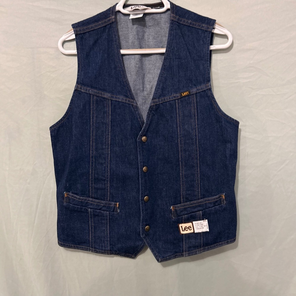 VTG 70s 80s Lee Denim Vest Mens M Made in USA Dark Wash Western NOS 100% Cotton